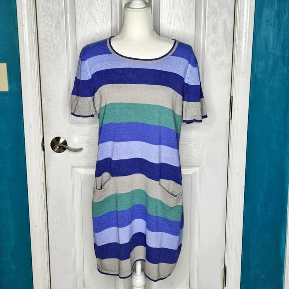 Gudrun Sjoden Striped Blue And Green Women's Dress - Picture 5 of 14